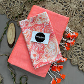 Peach Handloom Khadi Cotton Saree With Peach Mango Print Blouse
